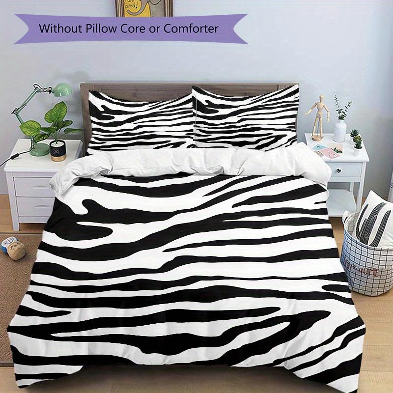 3Pcs Zebra Print Printed Bedding Set, Breathable And Soft,(Includes 1 Duvet Cover And 2 Pillowcases, Quilt Not Included) yy250815154
