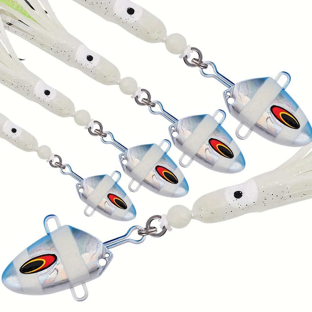 3pcs 100-300g Glow Slow Pitch Jigging Lure Squid Skirt 3 Hooks Saltwater Fishing Bass Trout Catfish Offshore Deep Sea Luminous