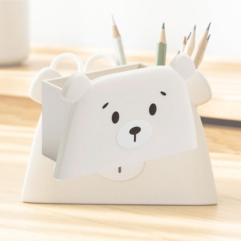 Adorable Plastic Bear Design Pencil Cup With Spacious Interior For Office School Use