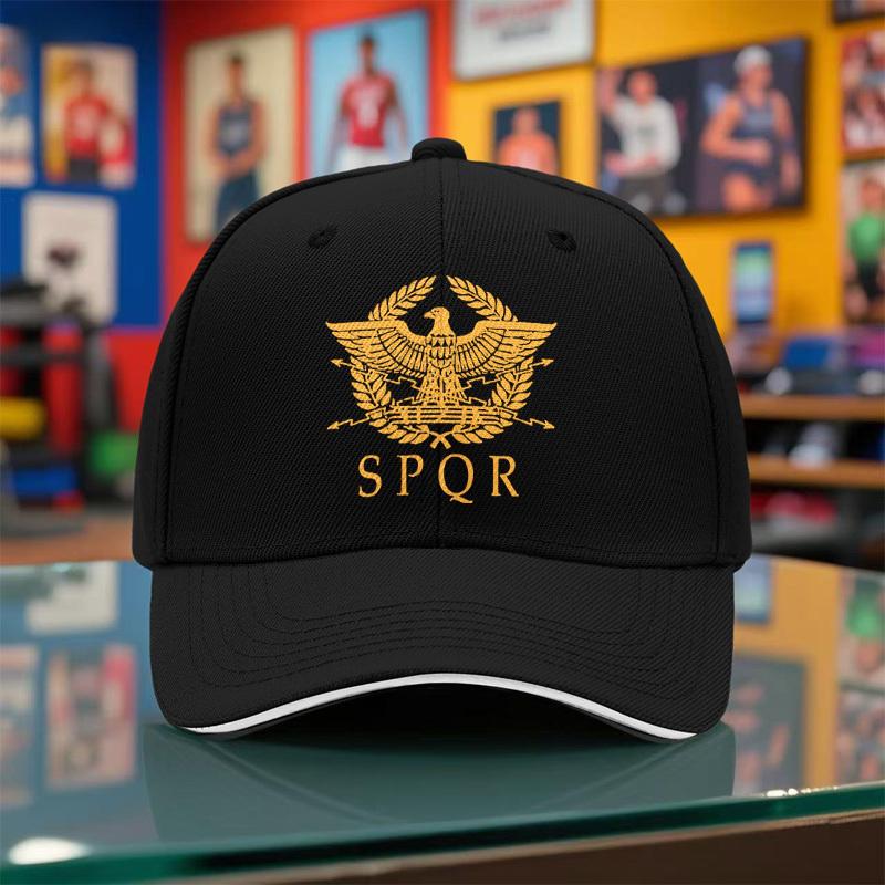1 Pieza Gorra de Béisbol Ligera Nueva para Verano y Otoño para Hombres y Mujeres, Transpirable Negra con Estampado SPQR Romano, Gorra de Fiesta