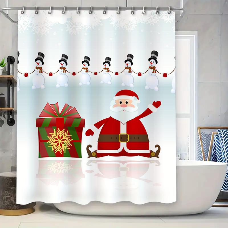 Tu Christmas Shower Curtain Festive Holiday Bathroom Decor Santa Claus Reindeer Snowflakes Winter Themed Waterproof Fabric Backd