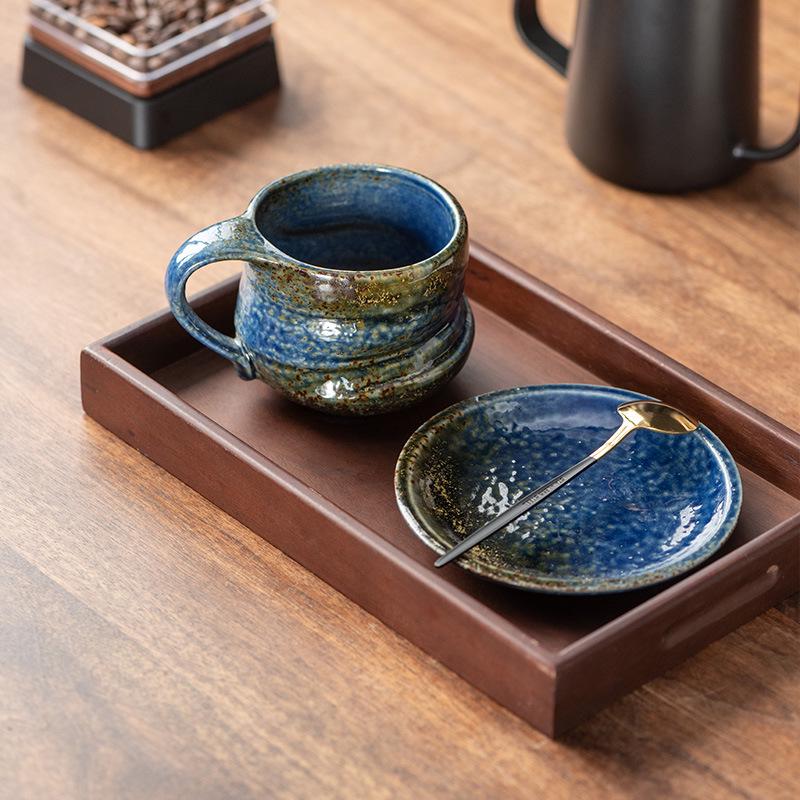 Handmade Retro Ceramic Coffee Cup and Saucer Set - Creative, Simple Design