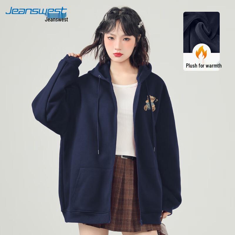 JEANSWEST Damen Locker Geschnittenes Kapuzen-Cardigan-Sweatshirt mit Cartoon-Print
