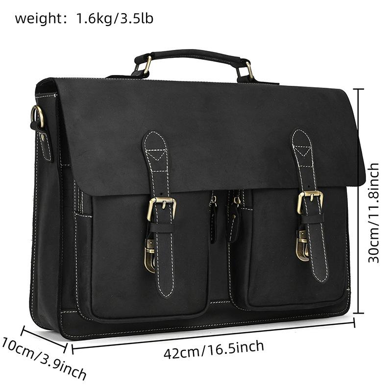 Retro Briefcase Crazy Horse Leather Large Capacity Leather Computer Bag 15 Inch Shoulder Handbag Business Bag