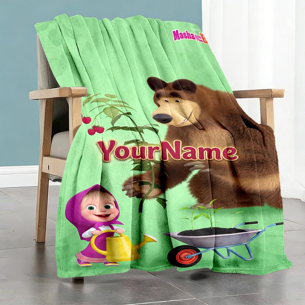 Masha Bear Customize Text Blanket Throw Personalized Blanket Comfortable Throw For Sofa Chair Nap Bedding for All Occasions