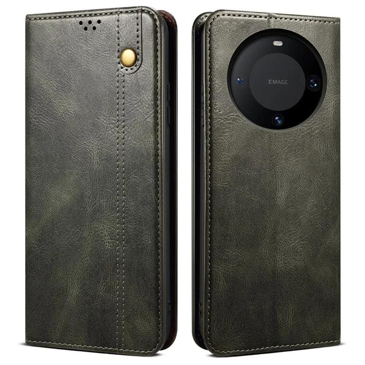 For Huawei Mate 60 Anti-Scratch Cover Waxy Crazy Horse Texture PU Leather Stand Wallet Phone Shell