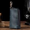 Carabiner-Attachable Crazy Horse Leather Key Pouch, Vintage Bucket Zipper Key Holder, Bag-Mountable Key Organizer Wallet Unisex