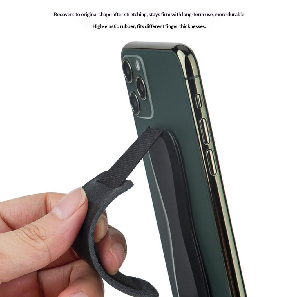 Universal Retractable Phone Strap Stand Leather Textured Adhesive Holder Anti Slip Versatile Support
