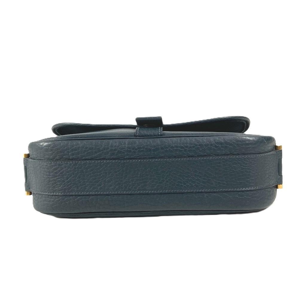 HERMES Logo Noumea Shoulder Bag Hand Bag Drawstring Shoulder Bag Leather Navy