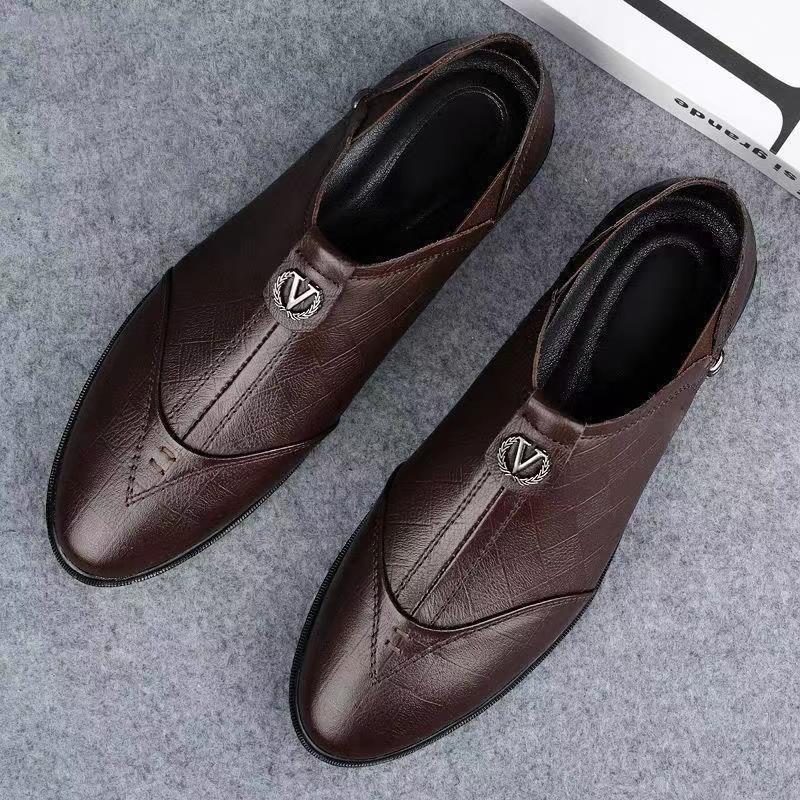 New Versatile Men's Leather Shoes Soft Sole Business Casual Doudou Shoes Work Security Dad Shoes