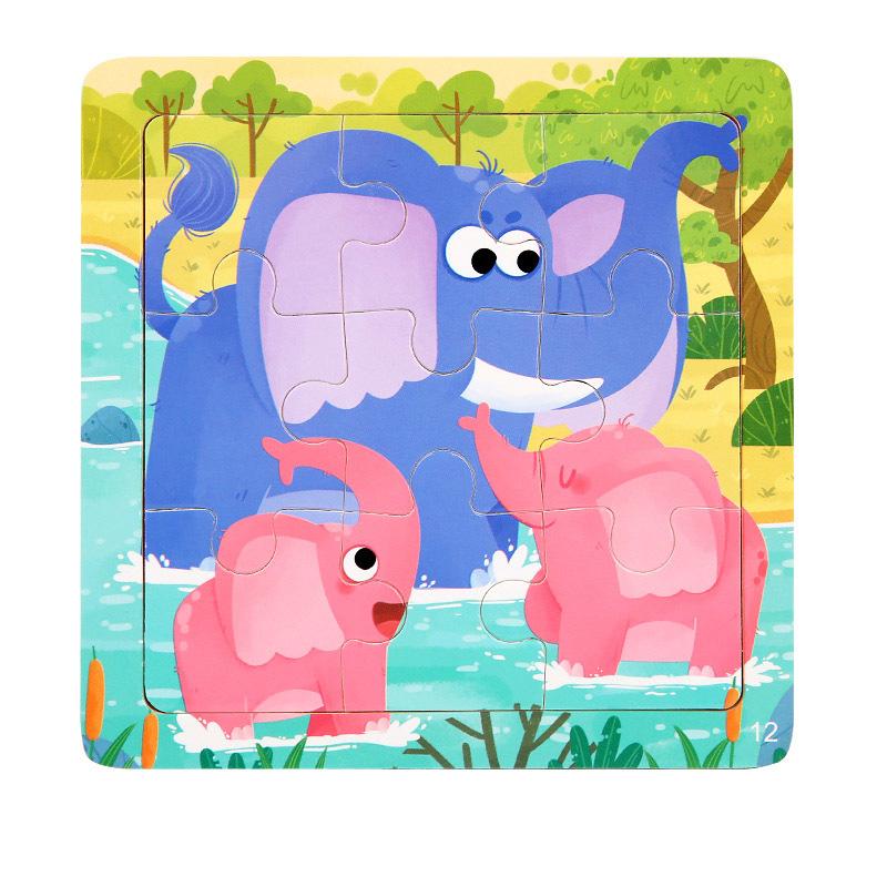 11x11cm New Wooden 3d Puzzle Cartoon Animal Dinosaur Early Learning Educational Montessori Wooden Puzzle Toys for Kids