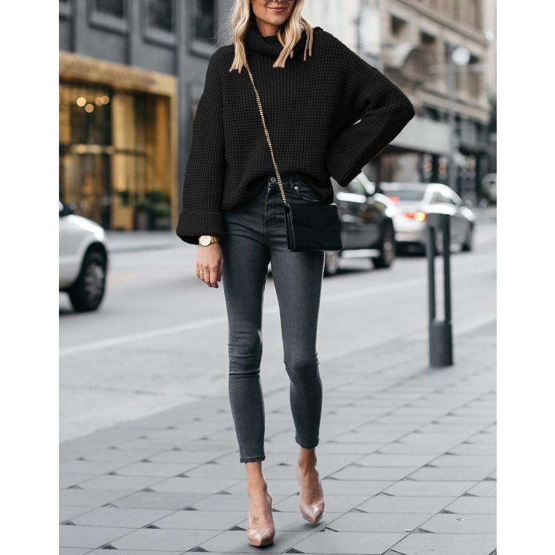 Women S High Neck Loose Knit Sweater For Autumn Winter