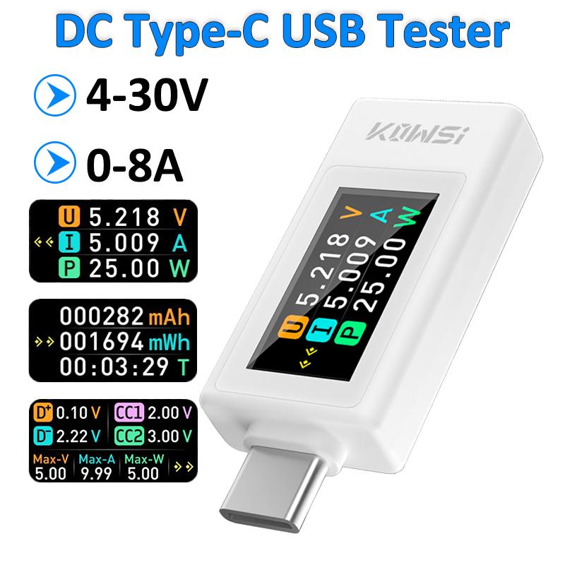 DC Type-C USB Tester Current 4-30V Voltage Meter Timing Ammeter Digital Monitor Power-off Storage Power Indicator Bank Charger