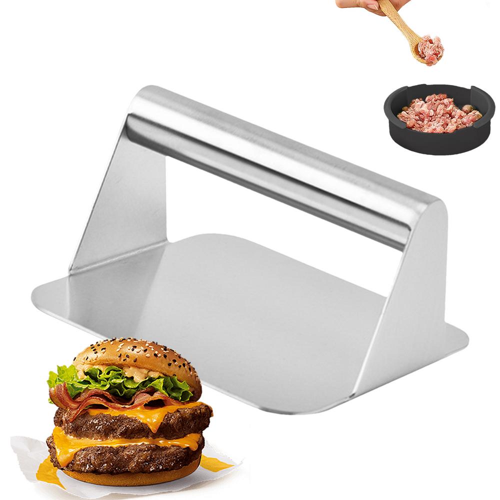 Hamburger Meat Press Maker Heavy-Duty Cast Iron Burger Smasher For Griddle Ergonomic Smash Bacon Press Stainless Steel Grill