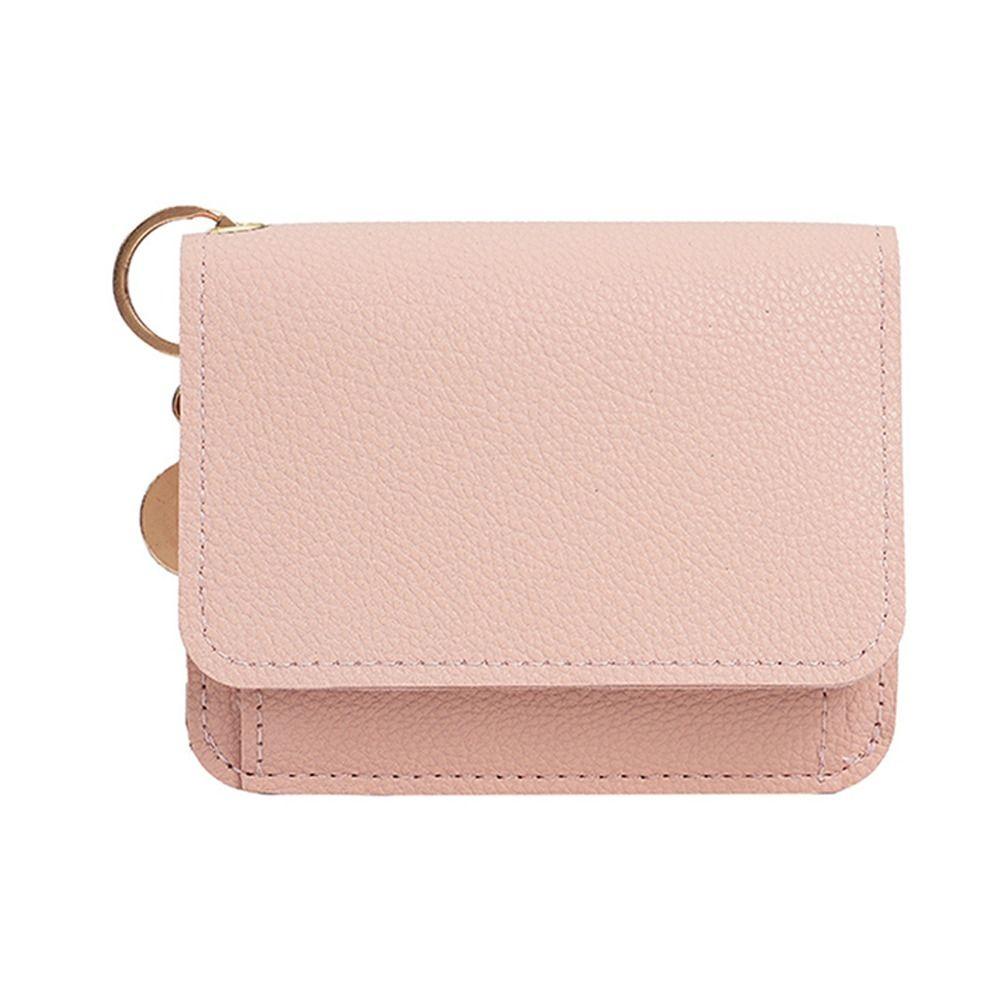 Fashion Solid Color Women Wallet Short PU Leather Bifold Coin Purse with Zipper Multi Slot Card Bag Travel