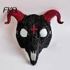 Light Luxury Skull Mask Halloween Rhinestone Full Face Mask, Black White Ram Horn Crystal Studded Masquerade Sparkly Glitter Party for Adults