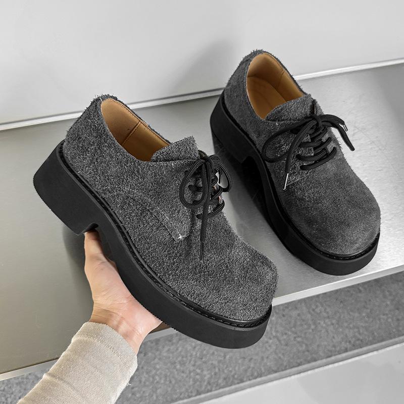 Design sense niche British style casual leather shoes 92332 long hair apple green, lemon yellow, yellow, gray -J