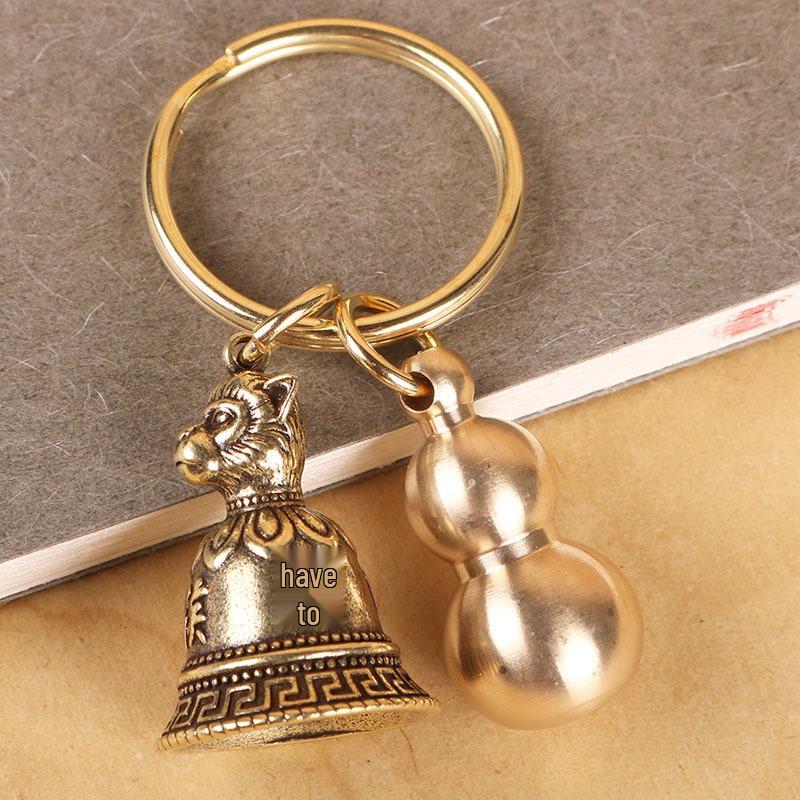 Personalized Zodiac Animal Brass Keychain with Copper Bell Pendant