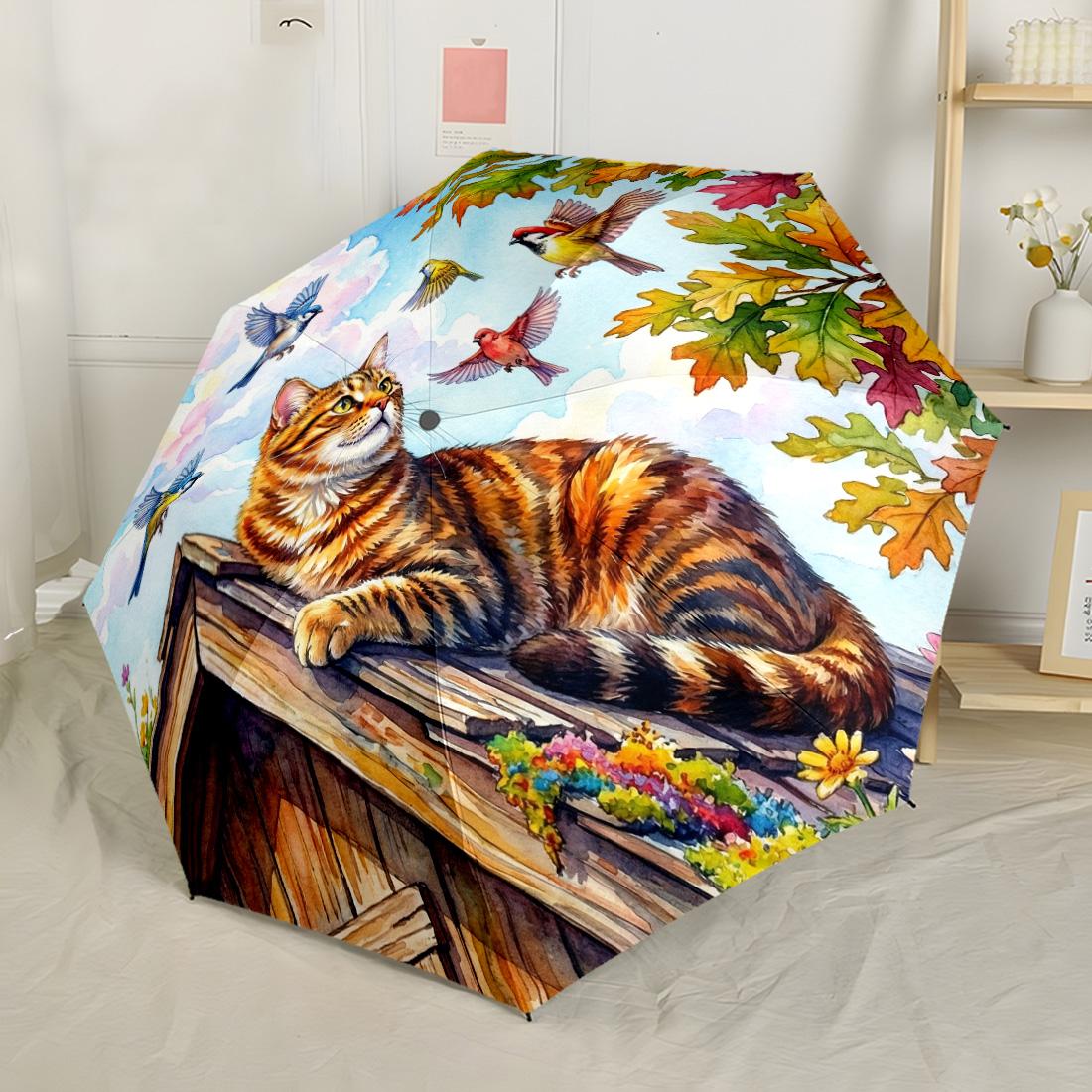 

Kitten In Enchanted Garden Portable Automatic Umbrella Sturdy 8-Rib Shaft Compact Design Travel Essential Elegant Umbrella