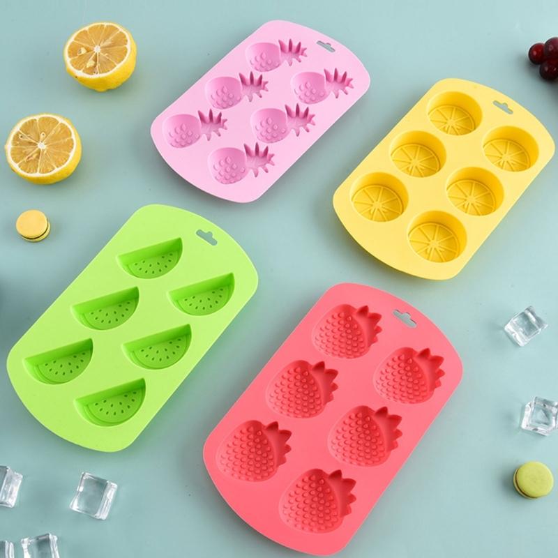 Pack of 4 Silicone Fruit Shaped Ice Molds Strawberry Watermelon Pineapple Lemon Mould for Creative Baking