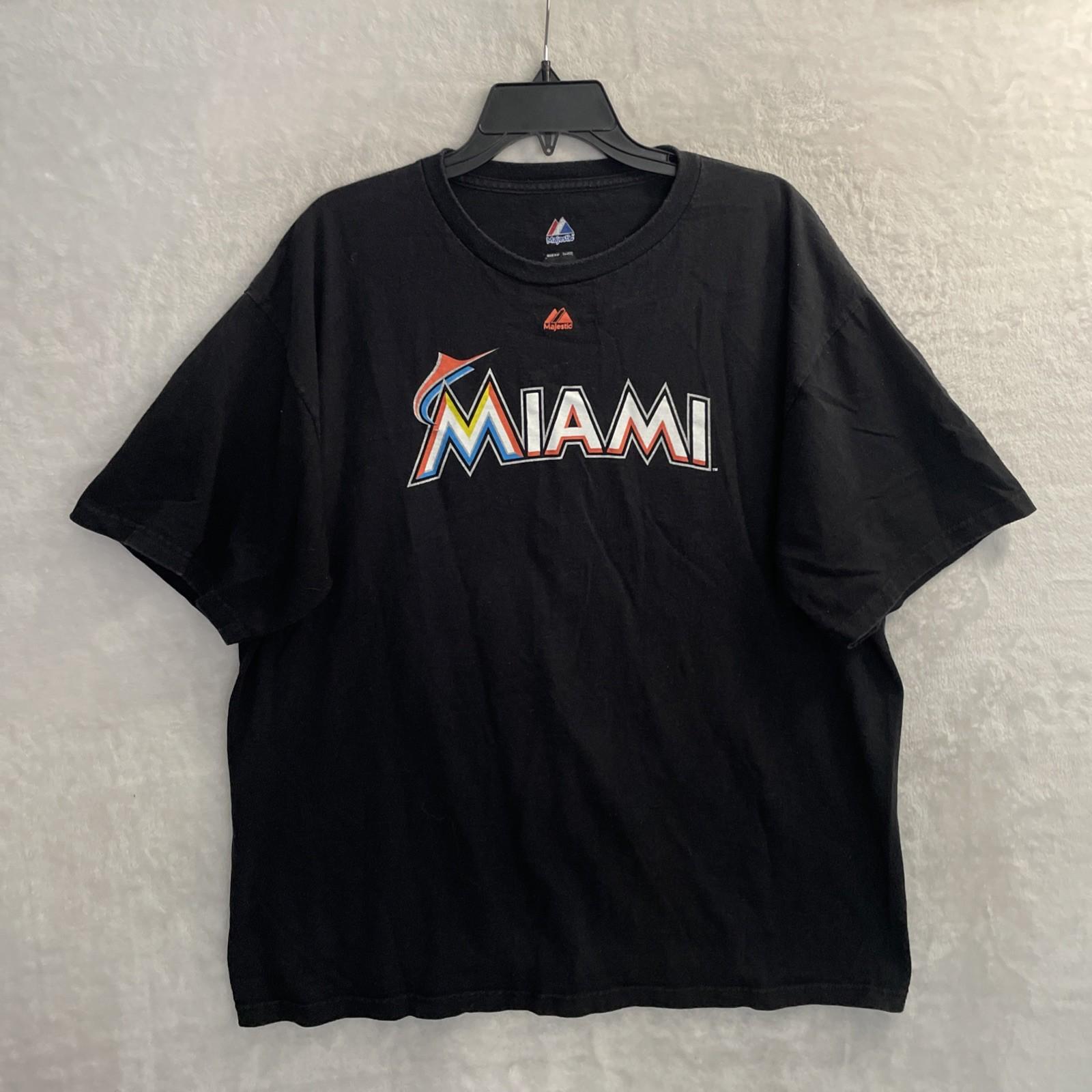Majestic Miami Marlins Mens T Shirt Black Graphic MLB Baseball XL Cotton Crew S разноцветный