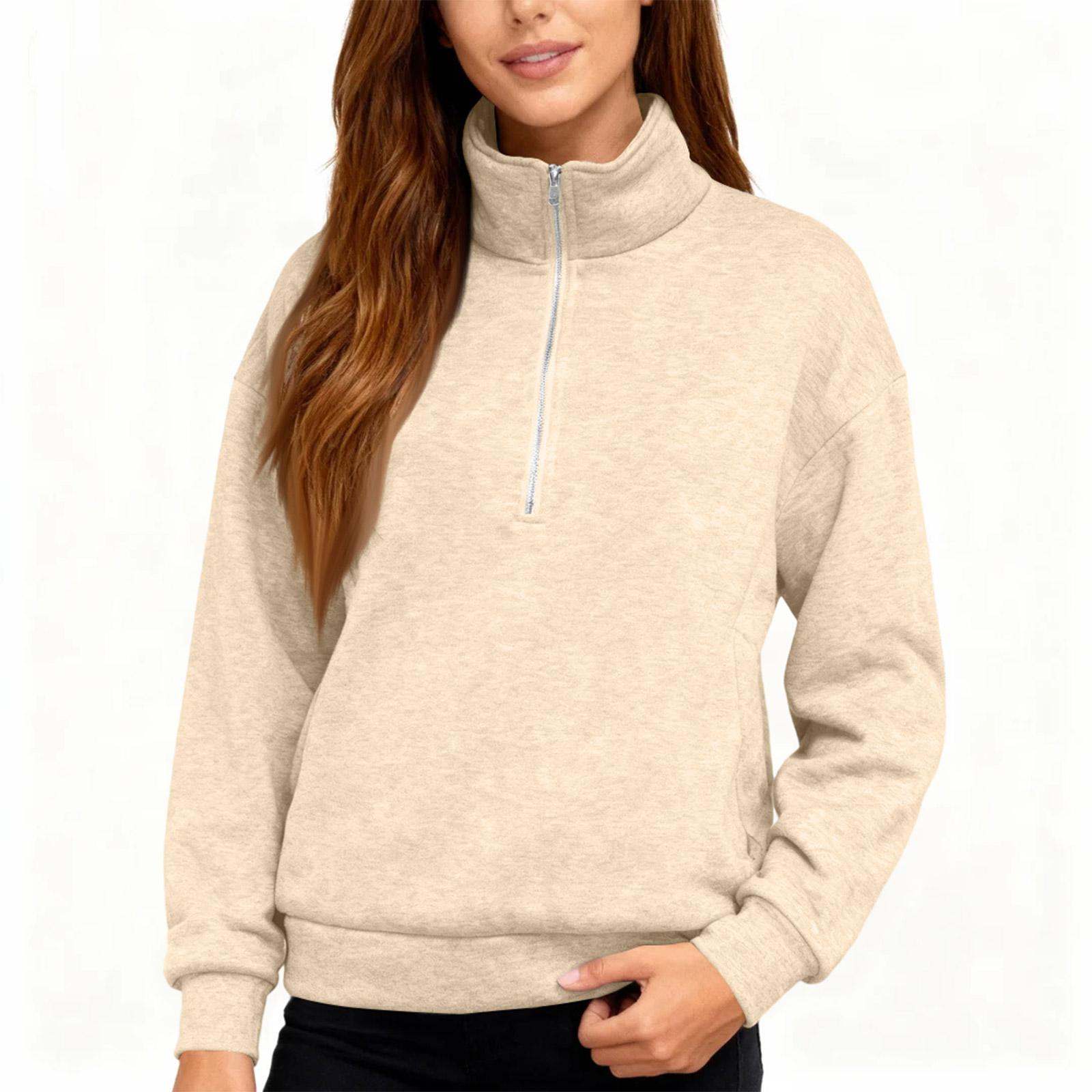 Women s Fashion Loose Long,Sleeved Half,Zip Sweatshirt XXL белый