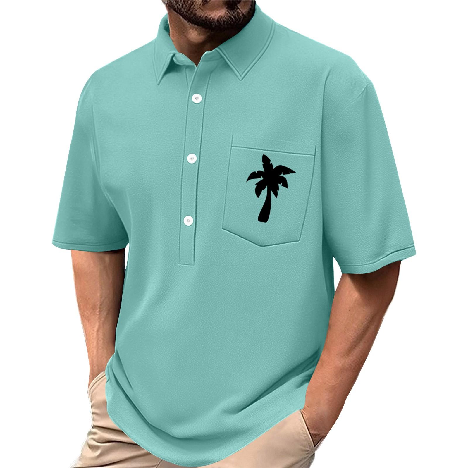 

Мужская летняя однотонная рубашка с принтом, эластичная в четырех направлениях, с лацканами, на пуговицах, с карманом, повседневный спортивный топ с короткими рукавами L