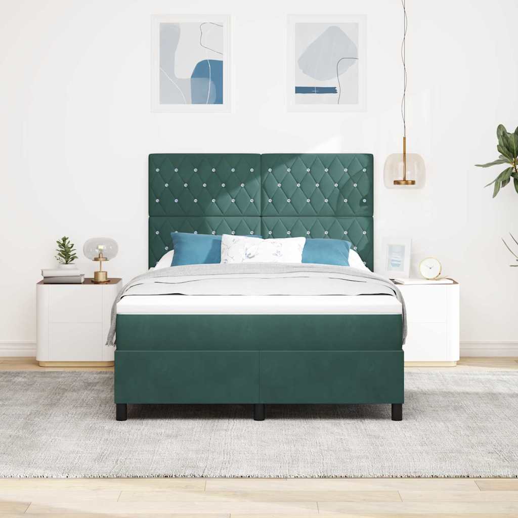 LED Box Spring Bed with Mattress Dark Green 140 x 190 cm Velvet