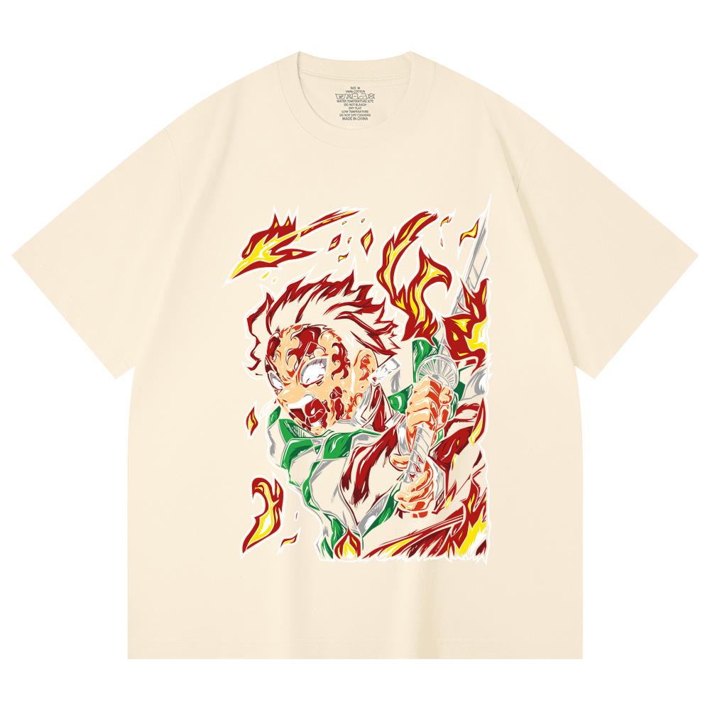 230 Gsm 100% Cotton Demon Slayer V101 Tanjiro Print Unisex Heavy Cotton T Shirt