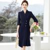 Tluo Man Women's Mid-Sleeve Dark Blue Suit Dress
