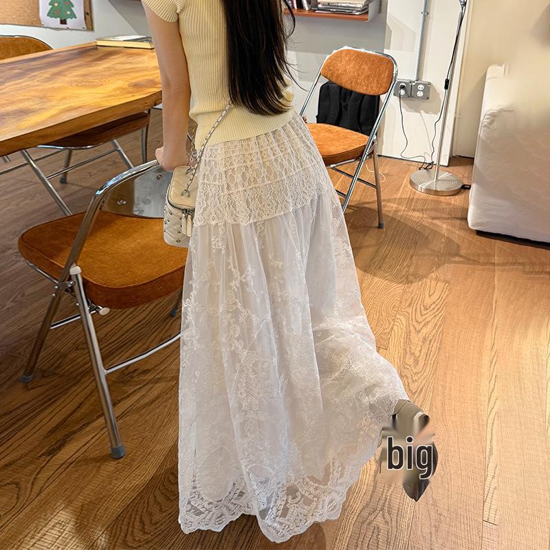 Gentle Vintage Lace High Waist A-Line Crochet Skirt Large
