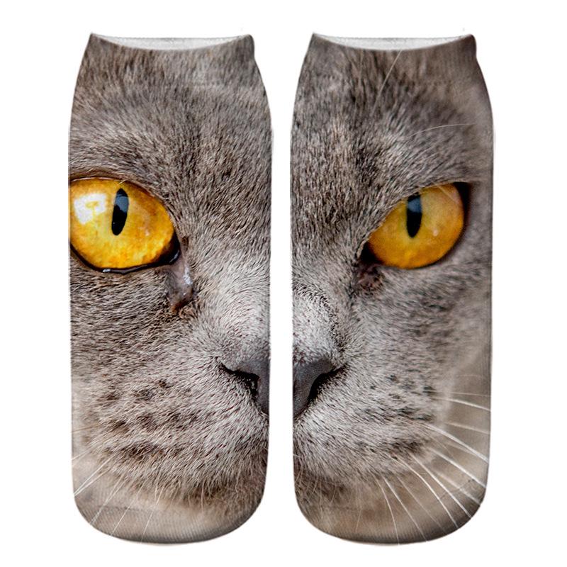 3D Cat Eye Printed Short Socks - Unisex Animal Design, Personalized Thermal Transfer