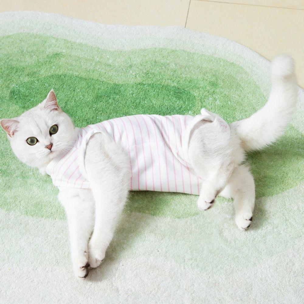 Striped Cat Pet Sterilization Suit Breathable Touch Fastener Cat Post-op Suit Anti-Licking Comfortable Dog Jumpsuit Pajamas