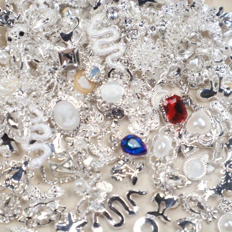 30pcs Luxury Nail Charms With Rhinestones/Pearls, Silvery Golden Nail Art Accessories, 3D Alloy Nail Art Jewelry For Nail Art Decoration