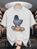 Unisex Crew Neck Tee Skateboarding Pigeon Cartoon Print Soft Cotton Loose Breathable Short Sleeve Summer Street Casual Wear Tops