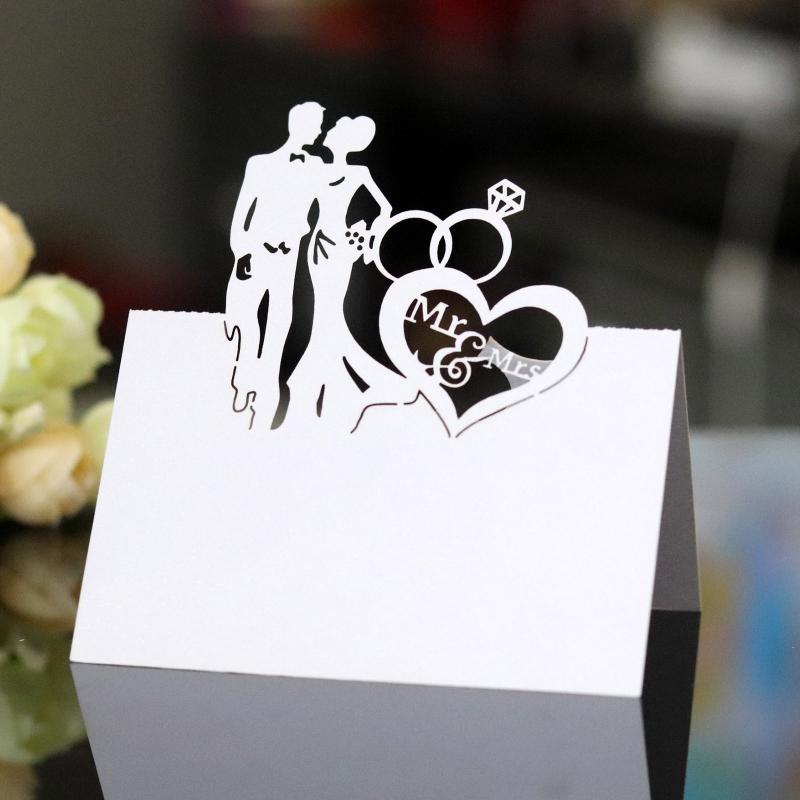 50 Pcs/set Cards MR MRS Style Wedding La-ser Cut Decor Table Cards Place Setting Name Card for Wedding Engagement Party