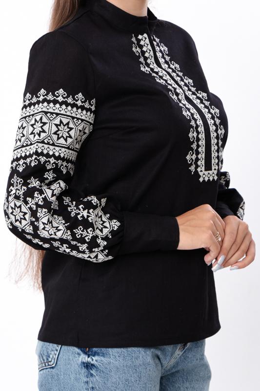 Blouse – Women's Linen Embroidered Shirt with Puff Sleeves & High Collar, Any Season 8409-132-22 HC