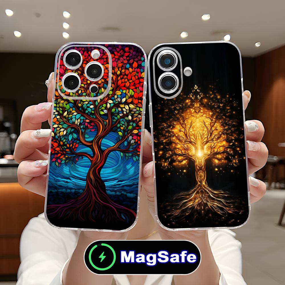 Coque de téléphone portable Arbre de Vie du Monde pour iPhone 17 16 15 14 13 12 11 Air Pro Max Plus Mini Magsafe Coque Transparente Colorée