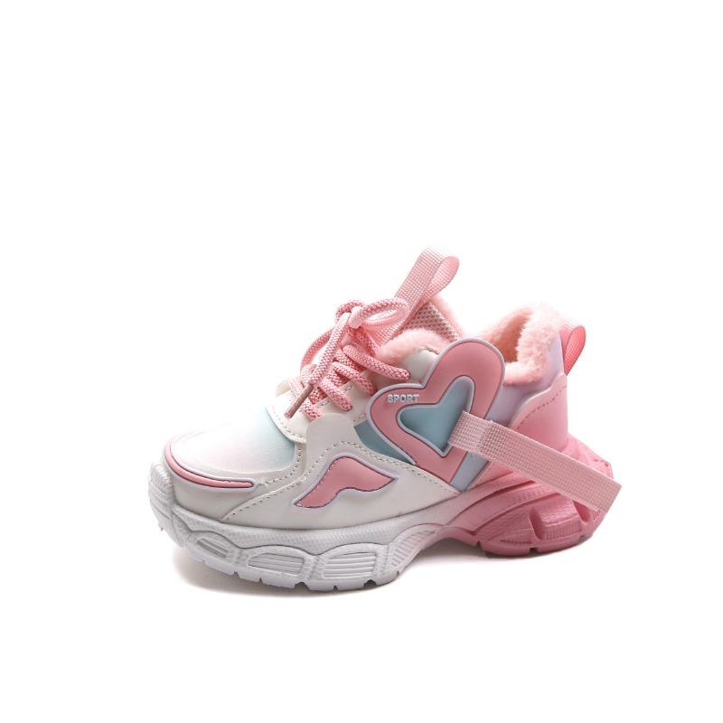 Girls Fleece Warm Comfortable Cotton Fashion Versatile Dad Shoes Single Shoes