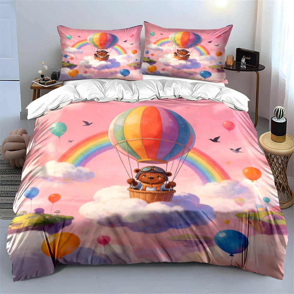 Colorful Balloon Bear Set Soft Comfortable Duvet Cover Bedding Set Included 1*Duvet Cover & 2*Pillowcases, Gift