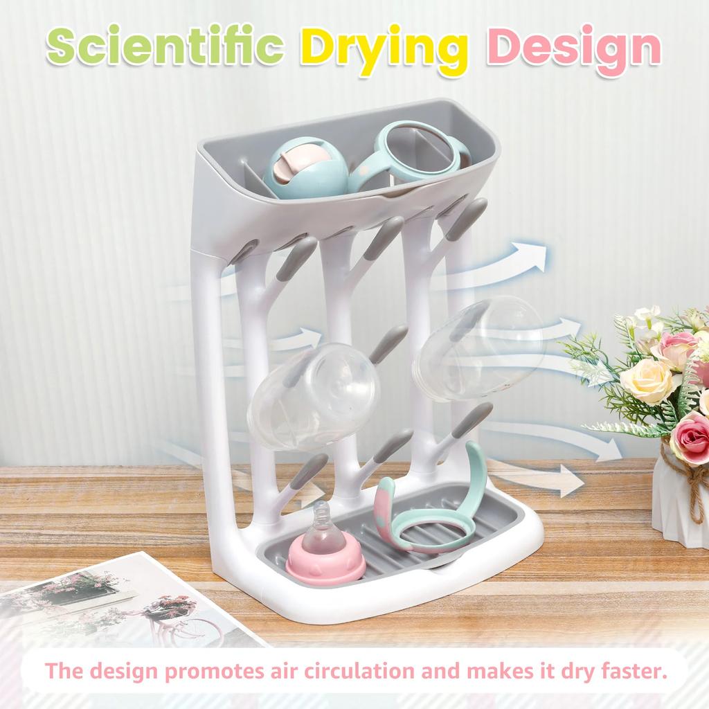 Vertical Baby Bottle Drying Rack Space Saving Countertop Holder Detachable Tray Design Suitable for Baby Bottles Cups