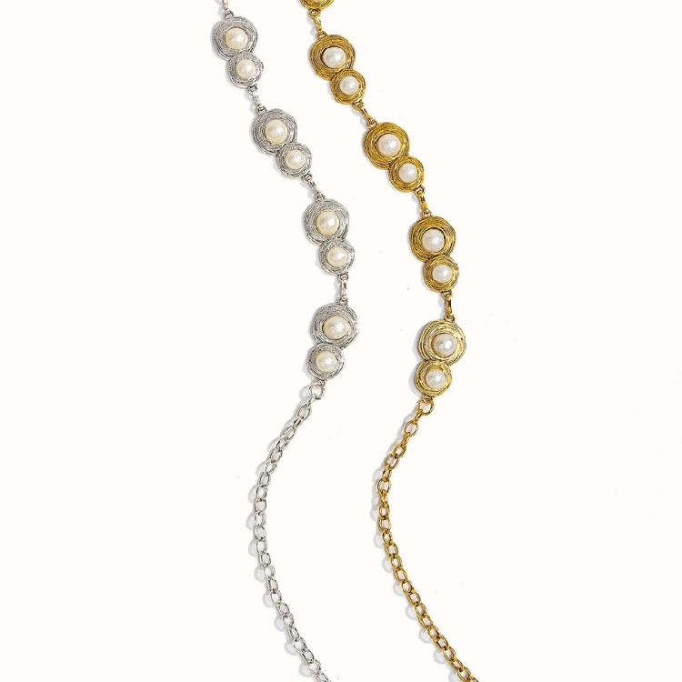 Metal Pearls Decorated Waist Chain Adjustable Waist Belt Retro Design Waistband Women's Fashion Accessories