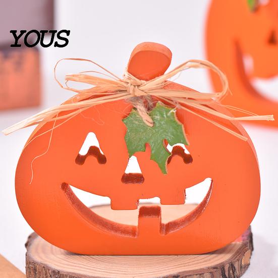 Durable Painted Wood Decor Halloween Indoor Wooden Pumpkin Table Sign, Spooky Tabletop Block Small Fall Signs Tiered Tray Centerpiece for Office Home