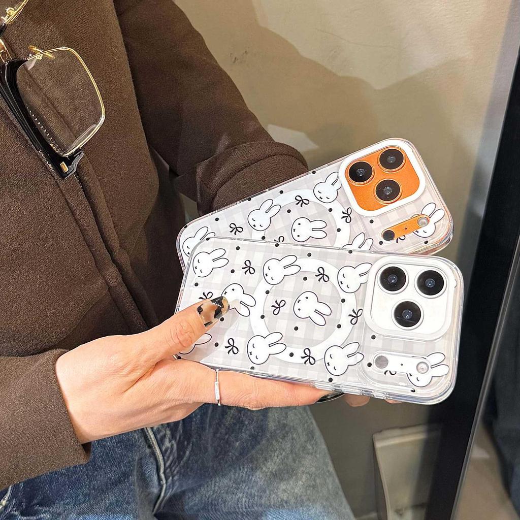 Trendy Miffy Magnetic Anti-Drop Phone Case for iPhone 17/16 Pro Max - Grey/White