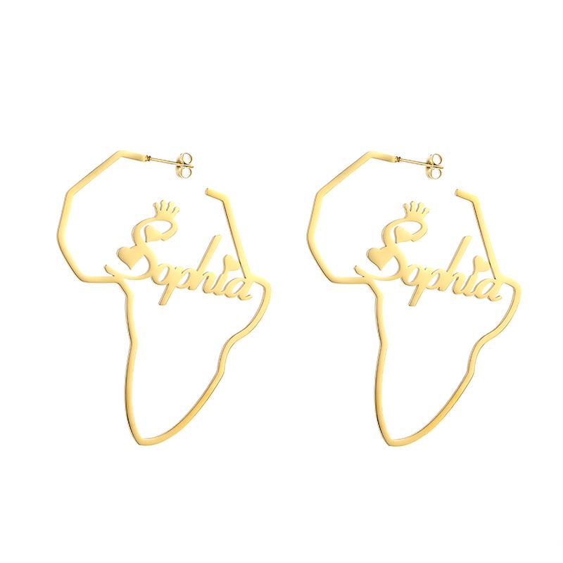 High Quality 18k Gold Plated Africa Map Earrings Jewelry Custom Stainless Steel Love Word Earring for Women