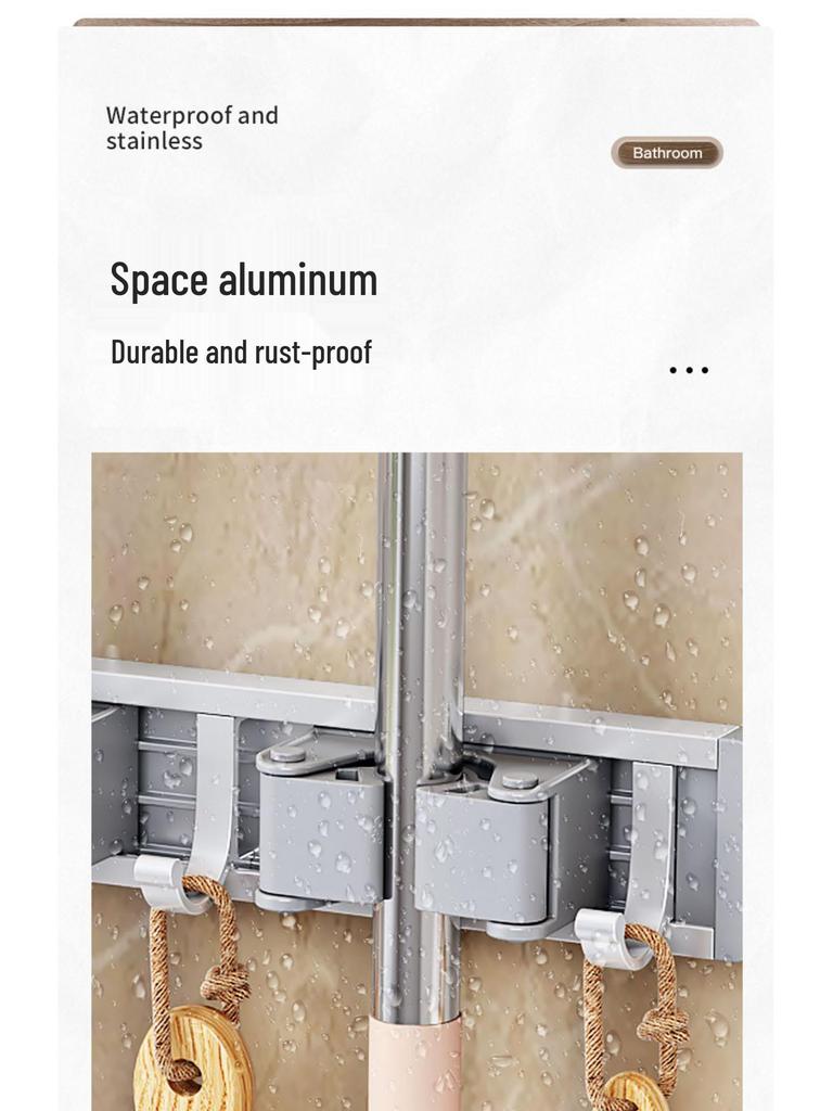 No-Drill Space Aluminum Mop & Broom Storage Clips