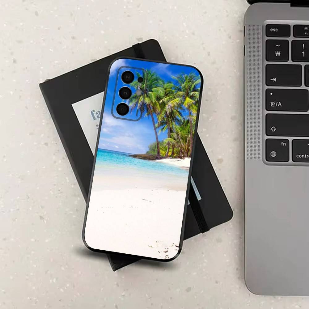 Sea Palm Trees Beach For Samsung Galaxy A73,31,32,72,41,53,52,71,22,5G,Note,J7,8,9 Soft Black  Silicone Phone Case