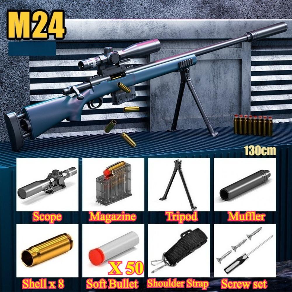 AWM Sniper Rifle Manual Loading Launchable Shell Ejection Soft Bullet Toy Gun Outdoor Games CS Fighting for Adults Boys Gift