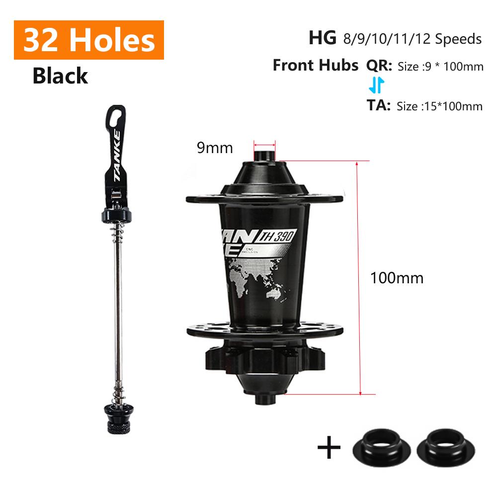 TANKE 120 Click Hub 6 Bearing MTB Mountain Bike Hub Front Rear 28 32 36 Holes QR Thru-axle Exchange Disc Brake Bicycle Hubs HG 32H Black QR-TA F