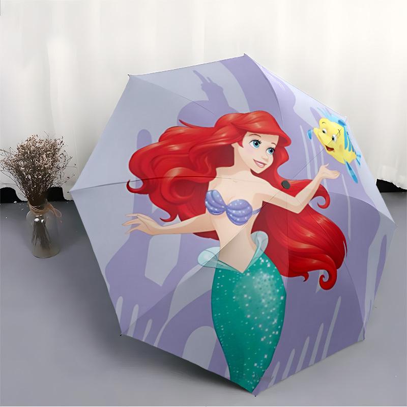 1pc Mermaid Ariel Automatic Folding Umbrella: Compact 8-rib Design Cartoon Travel Companion for Outdoor, Casual Accessory 8